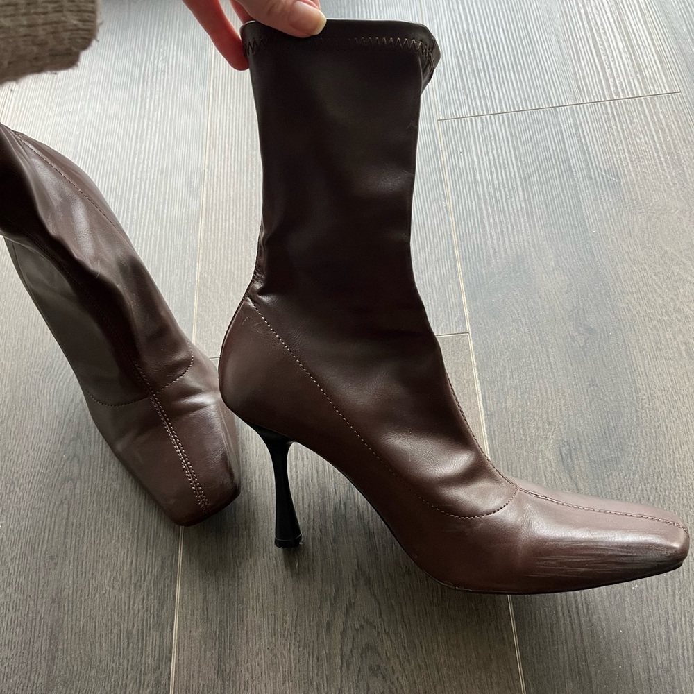 Brown heeled boots